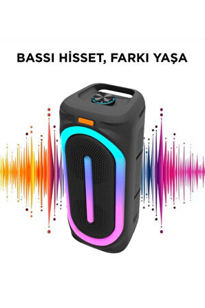 D63 2x8’’ 50 W Güçlü Bass RGB Işıklı Kablosuz Mikrofonlu Fm Bluetooth Hoparlör Speaker