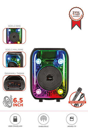 Torima D66 Siyah Kablolu Mikrofonlu Bluetooth Hoparlör