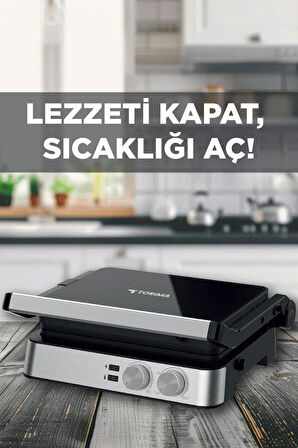 Torima TG-PRO300 Siyah-Gümüş 2000W Paslanmaz Çelik Tost Izgara Makinesi Çıkarılabilir Plaka