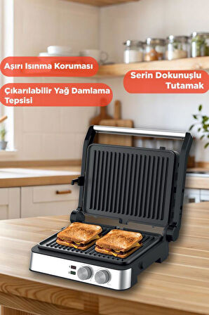 Torima TG-PRO300 Siyah-Gümüş 2000W Paslanmaz Çelik Tost Izgara Makinesi Çıkarılabilir Plaka
