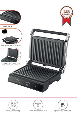 Torima TG-PRO500 Siyah 2000W Dijital Ekranlı Tost & Izgara Makinesi Çıkarılabilir Plaka 