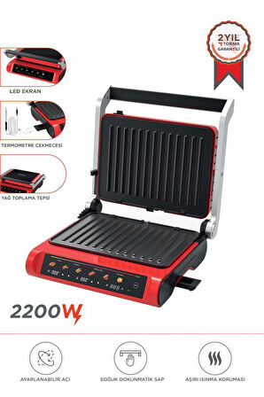 Torima TG-PRO1000 Siyah-Kırmızı 2200W Dijital Ekranlı Tost Izgara Makinesi Çıkarılabilir Plaka