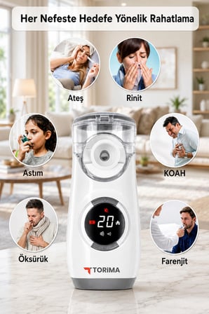 Nebulizatör Mesh Usb Şarjlı Sessiz Kademeli Dijital Ekranlı MY-135B Beyaz
