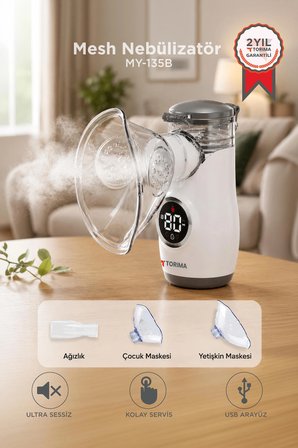 Nebulizatör Mesh Usb Şarjlı Sessiz Kademeli Dijital Ekranlı MY-135B Beyaz