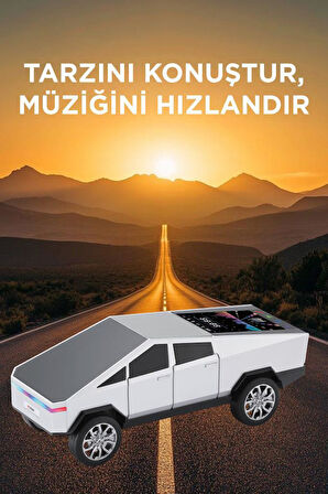Torima D68 Beyaz CyberTruck Araba Tasarımlı Bluetooth Hoparlör 15W Güçlü Ses RGB LED /TWS/USB