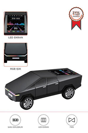 Torima D68 Siyah CyberTruck Araba Tasarımlı Bluetooth Hoparlör 15W Güçlü Ses RGB LED /TWS/USB