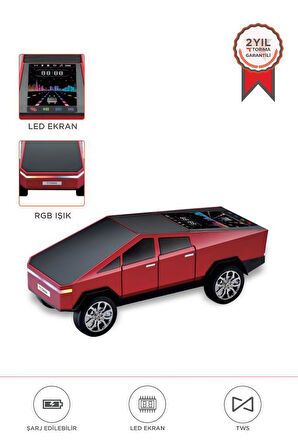 Torima D68 Kırmızı CyberTruck Araba Tasarımlı Bluetooth Hoparlör 15W Güçlü Ses RGB LED /TWS/USB