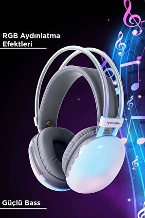 Torima HD-40 Beyaz Kablosuz RGB Işıklı Kulak Üstü Bluetooth Kulaklık