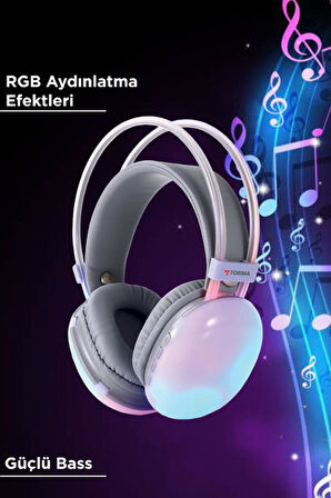 Torima HD-40 Mor Kablosuz RGB Işıklı Kulak Üstü Bluetooth Kulaklık