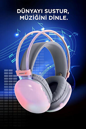 Torima HD-40 Pembe Kablosuz RGB Işıklı Kulak Üstü Bluetooth Kulaklık