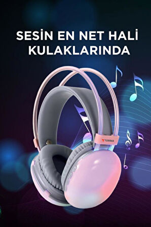 Torima HD-40 Pembe Kablosuz RGB Işıklı Kulak Üstü Bluetooth Kulaklık