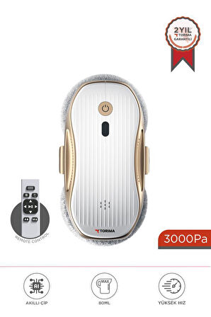 Torima S10 Su Püskürtmeli Uzaktan Kumandalı 3000Pa Cam Pencere Temizleme Robotu Gold-Beyaz