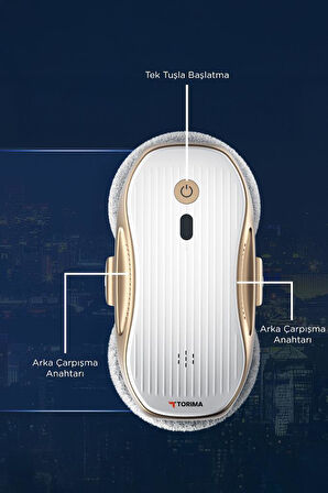 Torima S10 Su Püskürtmeli Uzaktan Kumandalı 3000Pa Cam Pencere Temizleme Robotu Gold-Beyaz