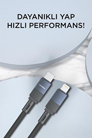 Torima U18 Siyah Type-c ile Lightning Şarj ve Data Kablosu