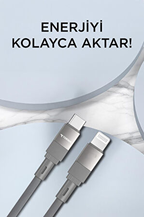 Torima U18 Gri Type-c ile Lightning Şarj ve Data Kablosu