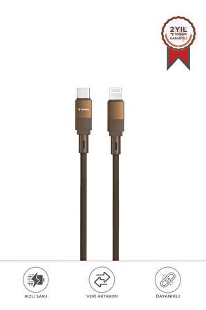 Torima U18 Kahverengi Type-c ile Lightning Şarj ve Data Kablosu