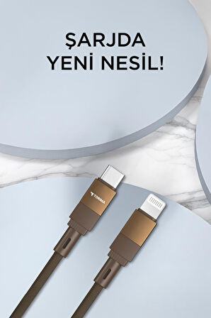 Torima U18 Kahverengi Type-c ile Lightning Şarj ve Data Kablosu