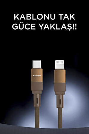 Torima U18 Kahverengi Type-c ile Lightning Şarj ve Data Kablosu