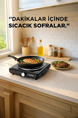 Torima TEH-01 Siyah Termostatlı Ayarlanabilir Tekli Elektrikli Ocak