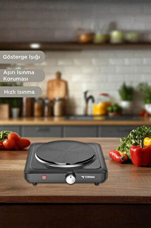 Torima TEH-01 Siyah Termostatlı Ayarlanabilir Tekli Elektrikli Ocak