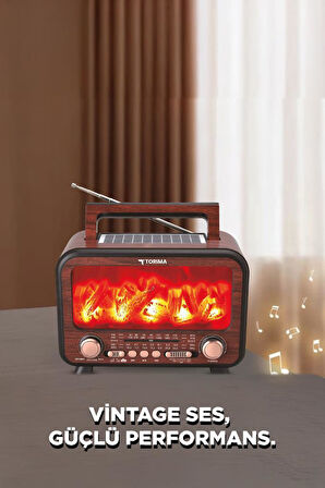 Torima D72 Koyu Ahşap Nostalji Kablosuz Speaker Bluetooth Hoparlör Radyo Solar Panelli