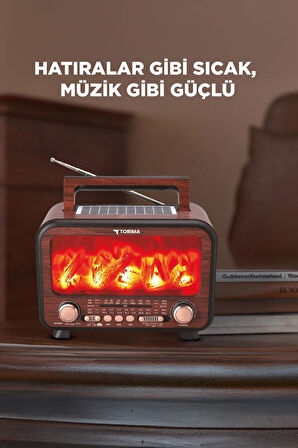 Torima D72 Koyu Ahşap Nostalji Kablosuz Speaker Bluetooth Hoparlör Radyo Solar Panelli