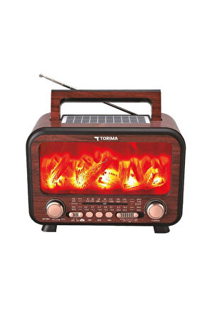 Torima D72 Koyu Ahşap Nostalji Kablosuz Speaker Bluetooth Hoparlör Radyo Solar Panelli