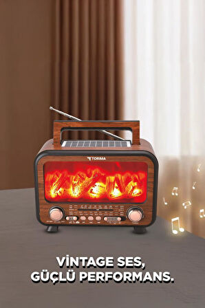 Torima D72 Açık Kahve Nostalji Kablosuz Speaker Bluetooth Hoparlör Radyo Solar Panelli
