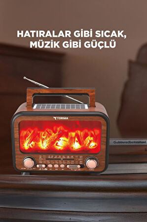 Torima D72 Açık Kahve Nostalji Kablosuz Speaker Bluetooth Hoparlör Radyo Solar Panelli