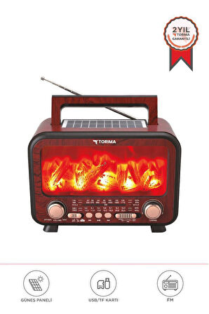 Torima D72 Kırmızı Ahşap Nostalji Kablosuz Speaker Bluetooth Hoparlör Radyo Solar Panelli