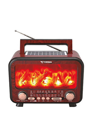 Torima D72 Kırmızı Ahşap Nostalji Kablosuz Speaker Bluetooth Hoparlör Radyo Solar Panelli
