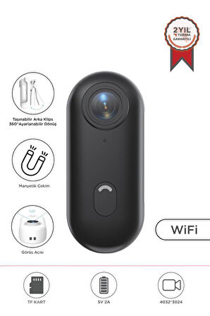 Torima CMR-34 Siyah 4K Kayıt, Geniş Açı,Manyetik ve Klips Tasarımlı Giyilebilir Aksiyon ve Motosiklet Kamerası 