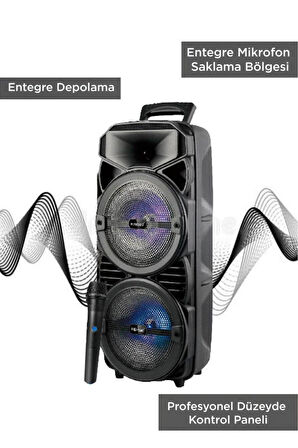 2411 Kablosuz Mikrofonlu 5.0 Bluetooth Hoparlör Fm Radyo Parti Speaker