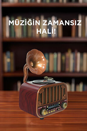 Torima D76 Koyu Kahve Nostaljik Bluetooth Hoparlör – Radyo, USB/TF, AUX, Speaker