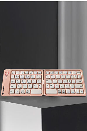 Torima TK-08 Pembe Kablosuz Katlanabilir Şarjlı Taşınabilir Mini Bluetooth Klavye