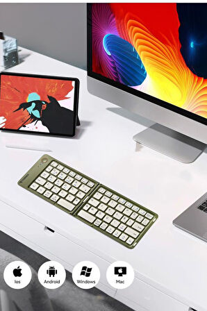Torima TK-08 Yeşil Kablosuz Katlanabilir Şarjlı Taşınabilir Mini Bluetooth Klavye