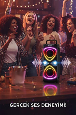 TORIMA D78 Siyah Kablosuz Bluetooth Hoparlör Mikrofonlu LED Işıklı 8W+8W Parti Speaker