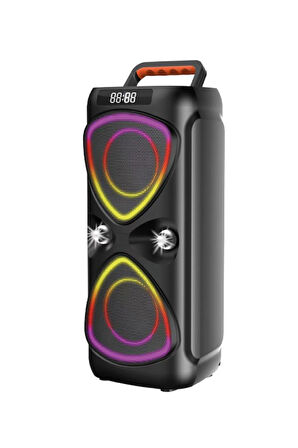 TORIMA D78 Siyah Kablosuz Bluetooth Hoparlör Mikrofonlu LED Işıklı 8W+8W Parti Speaker