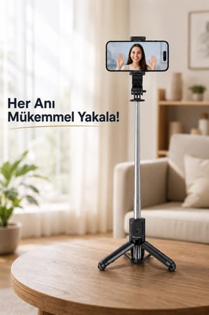 Tripod Çok Amaçlı Entegre Tripodlu Uzaktan Kumandalı Selfie Çubuğu Q21 Siyah