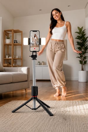 Tripod Çok Amaçlı Kumandalı Led Işıklı 1.70 Cm Selfie Çubuğu UK Siyah