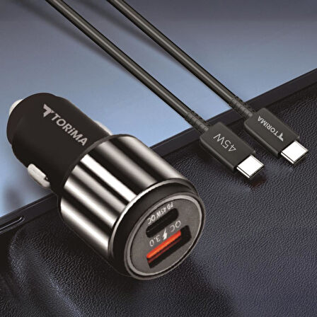 Torima C16 45W Silver Araç Şarj Cihazı Type-C Kablolu Hızlı Şarj Adaptörü