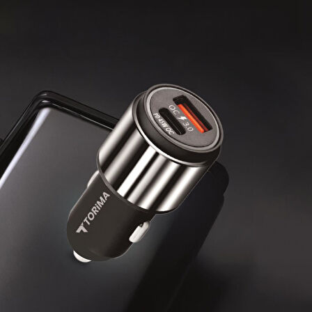 Torima C16 45W Silver Araç Şarj Cihazı Lıghtnıng Kablolu Hızlı Şarj Adaptörü