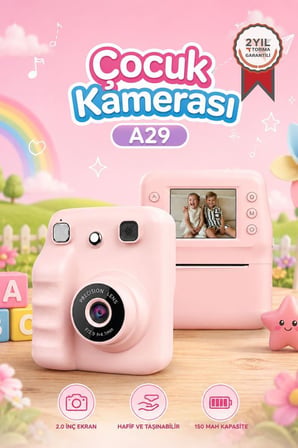 Torima Dijital Fotoğraf Makinesi Çocuk Termal Resim Baskılı Yazıcı Kamera Video Makinesi A29 Pembe