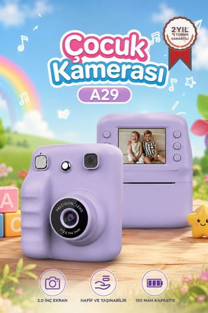 Torima Dijital Fotoğraf Makineleri Çocuk Termal Resim Kağıt Baskılı Yazıcı Kamera Video Makinesi A29 Mor