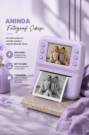 Torima Dijital Fotoğraf Makineleri Çocuk Termal Resim Kağıt Baskılı Yazıcı Kamera Video Makinesi A29 Mor