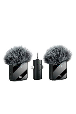 Torima F11-2 Type-C + Lightning + Aux 2li 3in1 Kablosuz Yaka Mikrofonu
