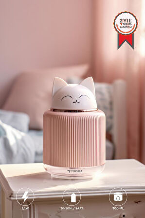Torima H8 Pembe Sevimli Kedi Figürlü Gece Lambalı 300ml Mini Hava Nemlendirici Buhar Makinesi