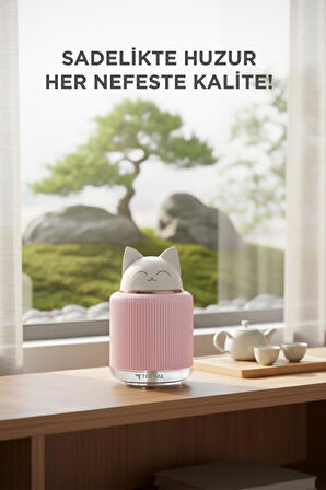 Torima H8 Pembe Sevimli Kedi Figürlü Gece Lambalı 300ml Mini Hava Nemlendirici Buhar Makinesi
