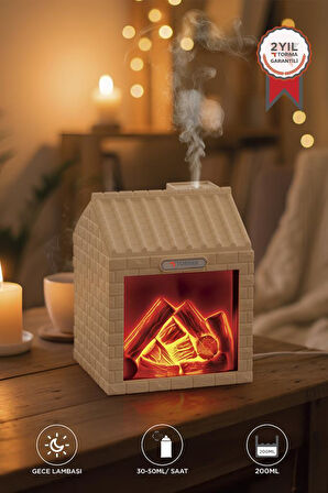 TORIMA H9 Ahşap Şömine Efektli 200ml Sessiz Ultrasonik House Hava Nemlendirici