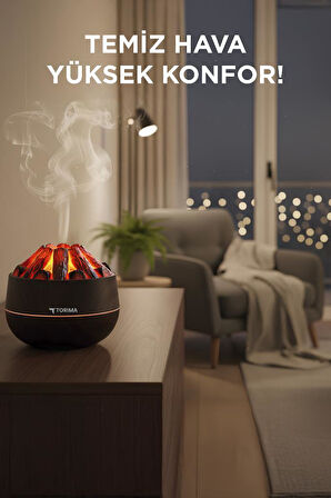 TORIMA H11 Koyu Kahve Odun Ateşi Efekli 300ml Sessiz Ultrasonik  Hava Nemlendirici